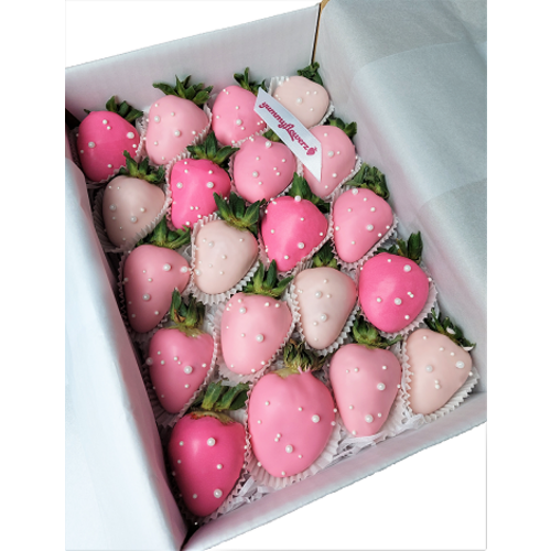 20pcs 4 Shades of Pink Chocolate Strawberries Gift Box (Custom Wording)